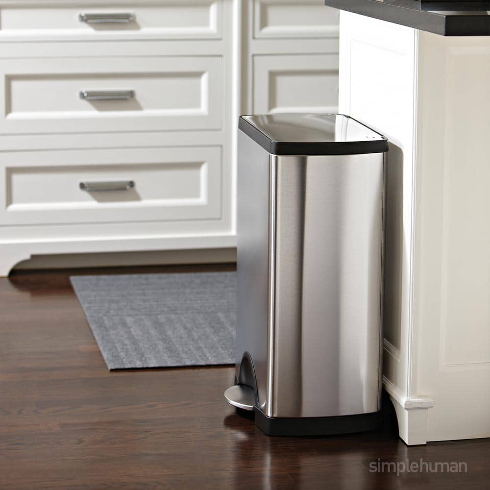 Brushed Stainless Steel 13 Gallon Rectangular Step Trash Can