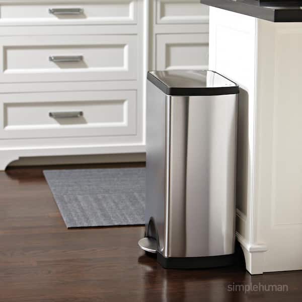 13 Gallon Rectangular Step Kitchen Trash Can, Brushed Stainless Steel with Soft-Close Lid