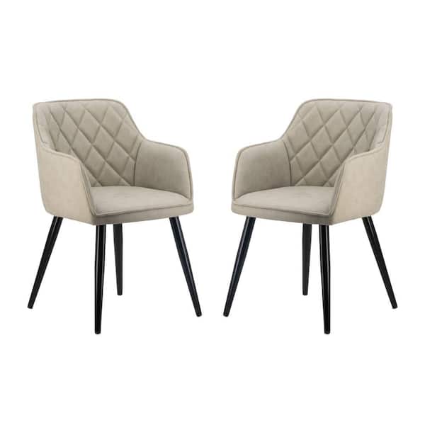 Benjara Beige Fabric Diamond Pattern Tufting Curved Dining Chair