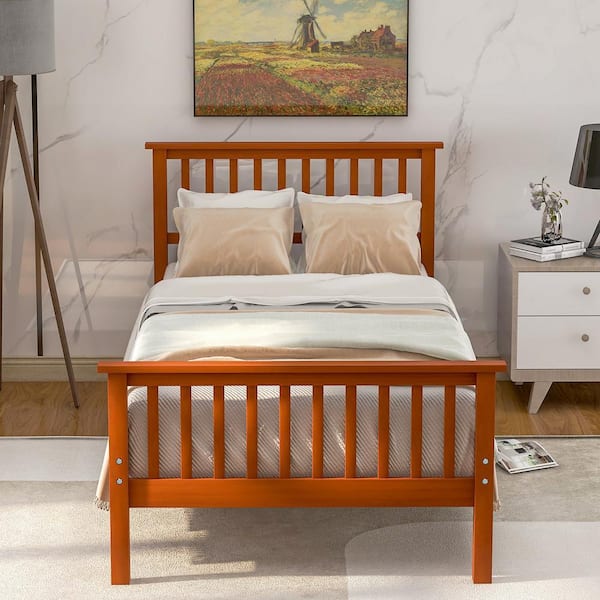 Twin Size Platform Bed Frame Wood Twin Size Platform Bed with Headboard and Footboard for Kids Oak