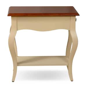 12.5 in. W x 23.25 in. D Ivory French Cabriole Leg 1-Drawer Wood Rectangle Side Table with Shelf