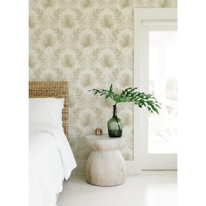 Calla Taupe Beige Painted Palm Wallpaper Sample
