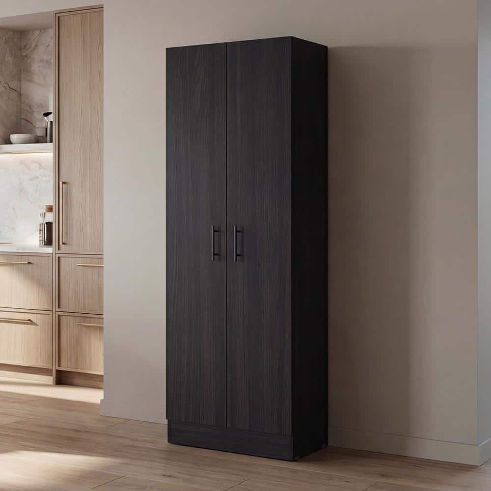Thommy Blacky Multystorage Pantry Cabinet - Black Wenge 5-Shelf Bookcase with Doors for Kitchen & Garage price history on PriceWatchPro