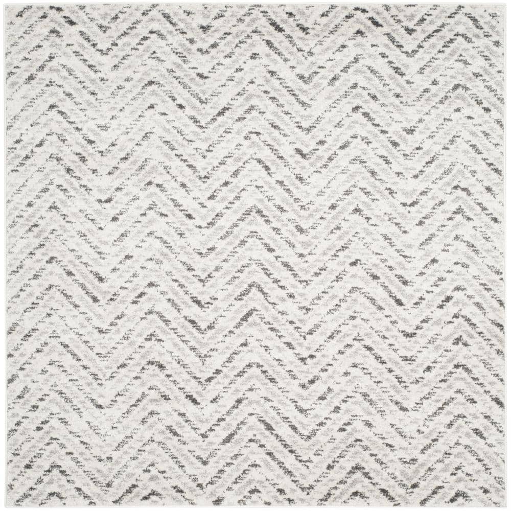 Chic Ivory Chevron 6' Square Synthetic Easy-Care Area Rug
