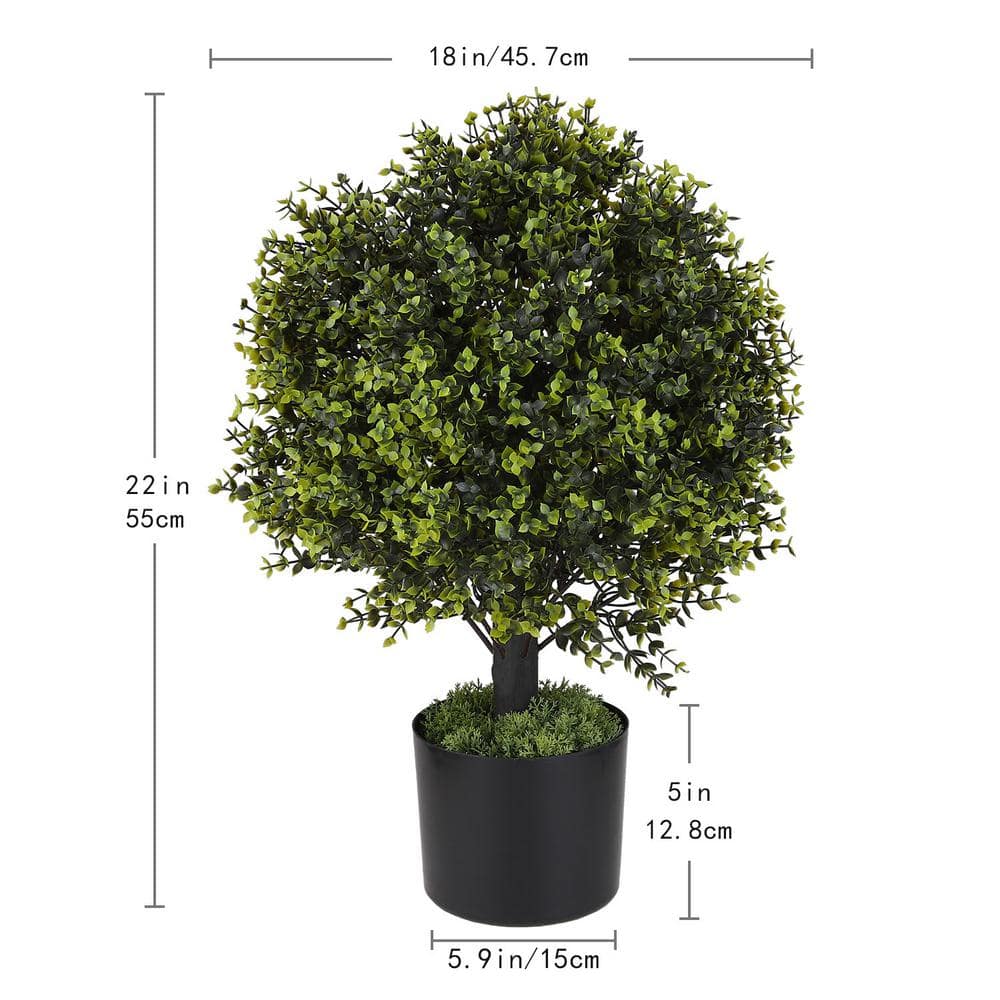 22'' Green Plastic Potted Eucalyptus Topiary Trees Set of 2
