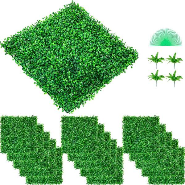 UV-Resistant Artificial Boxwood Panel Set 48-Pieces 10 x 10 in. Hedge Wall Panels Garden Fence Plastic
