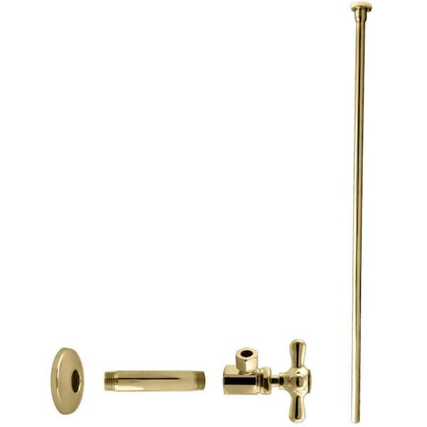 Westbrass 1/2 in. IPS x 3/8 in. OD x 20 in. Flat Head Supply Line Kit with Cross Handle Angle Shut Off Valve, Polished Brass