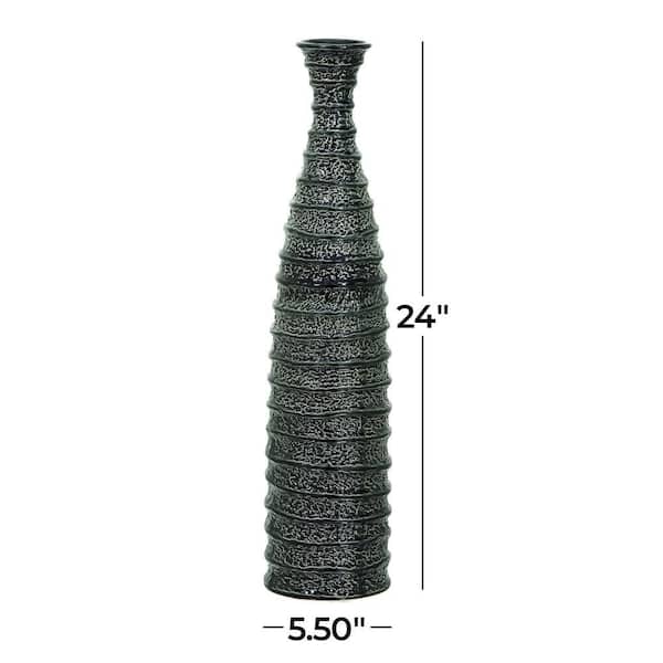 24 in. Black Ceramic Decorative Vase with Ripple Texture