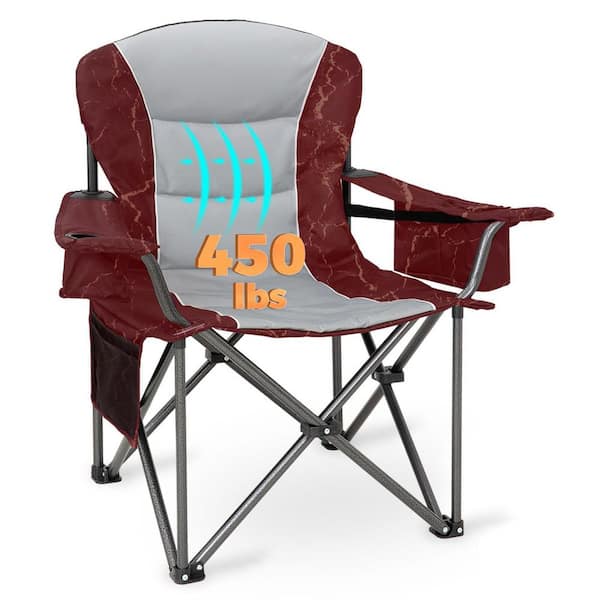 MOEPISY Oversized Camping Folding Chair, Heavy Duty 450  lbs. with Lumbar Support, Padded Seat (Lava Red)