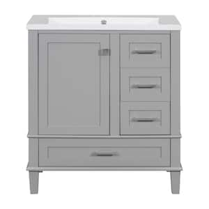 Ami 30 in. W Gray Freestanding With White Resin Top Bathroom Vanity Cabinet With 3 Drawers