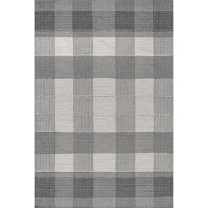 Emily Henderson Oregon Plaid Wool Grey 10 ft. x 14 ft. Indoor/Outdoor Patio Rug