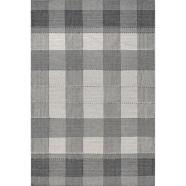 Oregon Plaid Wool Grey Doormat 3 ft. x 5 ft. Indoor/Outdoor Patio Rug