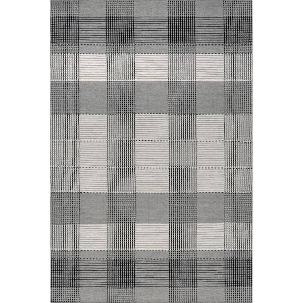 RUGS USA Emily Henderson Oregon Plaid Wool Grey 4 ft. x 6 ft. Indoor/Outdoor Patio Rug