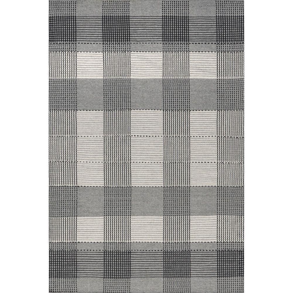 Handmade Gray Wool Plaid Rectangular Area Rug, 6' x 9'