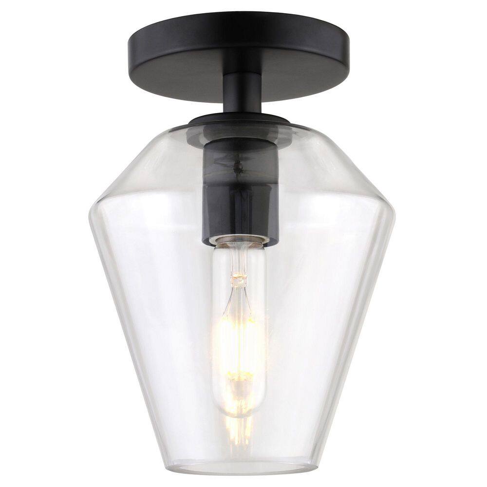 Gem-Shaped Matte Black Semi-Flush Mount with Glass Shade