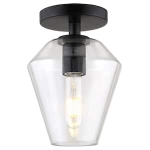 Remy 7 in. Matte Black and Clear Semi Flush Mount with Glass Shade