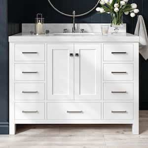 Cambridge 48 in. W x 22 in. D x 36.5 in. H Single Sink Freestanding Bath Vanity in White with Carrara Marble Top