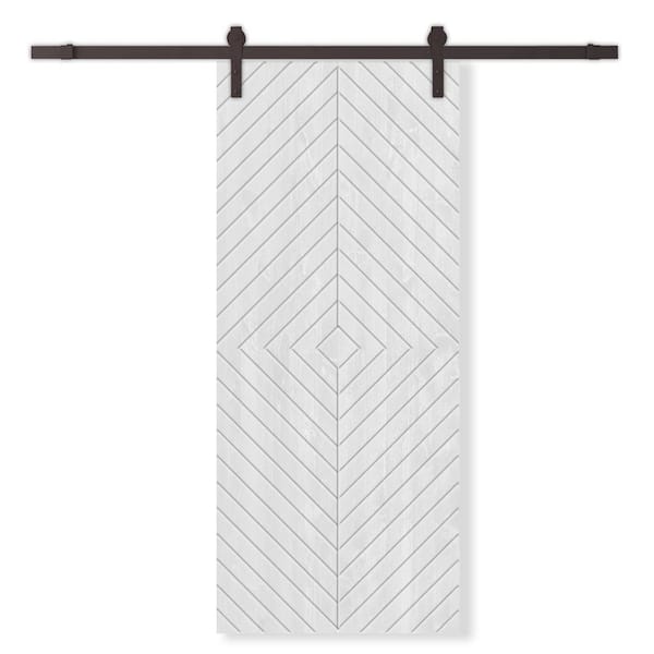 CALHOME 30 in. x 96 in. White Stained Pine Wood Modern Interior Sliding Barn Door with Hardware Kit