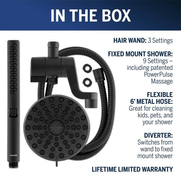 12-Spray High Pressure 1.8 GPM 5 in. Wall Mount Dual Shower Head and Handheld Shower Head in Matte Black 12-Spray High Pressure 1.8 GPM 5 in. Wall Mount Dual Shower Head and Handheld Shower Head in Matte Black