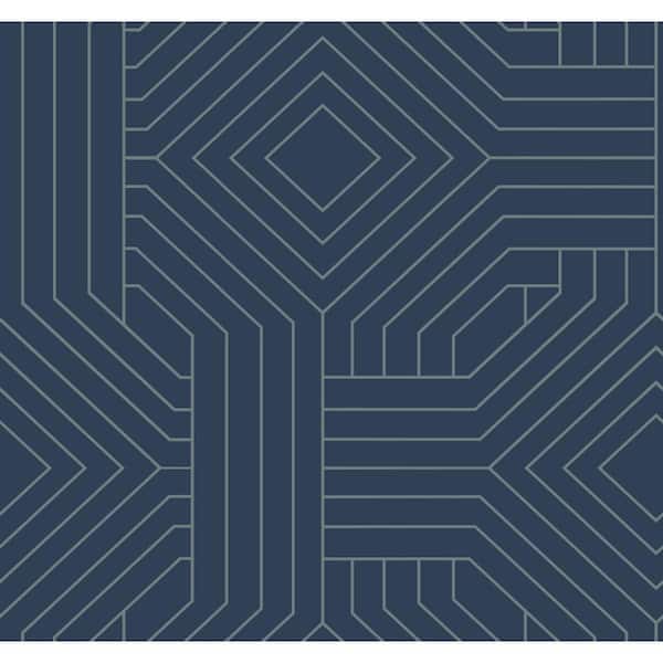 York Wallcoverings Navy Diverging Diamonds Paper Unpasted Matte Wallpaper (27 in. x 27 ft.)