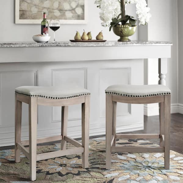 Classic Isabel 24 in. Beige Backless Counter Saddle Bar Stool (Set of 2)