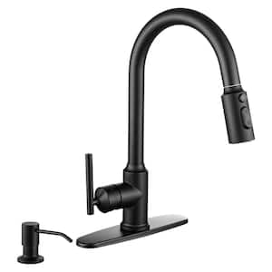 3 Patterns Stainless Steel Single Handle Pull Down Sprayer Kitchen Faucet with Flexible Hose Soap Dispenser in Black