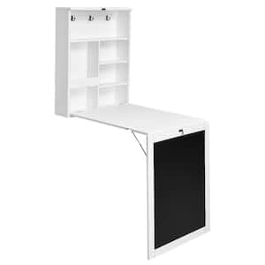 24 in. Rectangular White Wood Wall Mounted Table Fold Out Convertible Desk with A Blackboard/Chalkboard