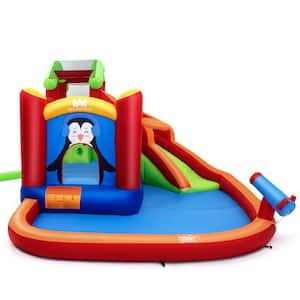 146 in. x 118 in. x 75 in. Cloth Red Inflatable Slide Bouncer and Water Park Bounce House Splash Pool Water Cannon