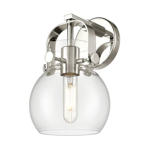 Innovations Pilaster II Sphere 6.5 in. 1-Light Polished Nickel Wall Sconce with Glass Shade