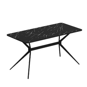 Black Wooden 53.9 in. Width, Trestle Base Dining Table for 6 Seating