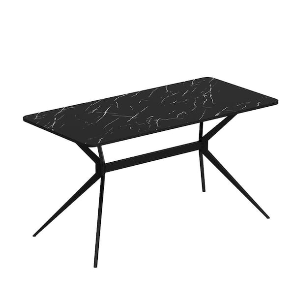 FUFU&GAGA Black Wooden 53.9 in. Width, Trestle Base Dining Table for 6 Seating