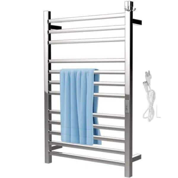 Aoibox Stainless Steel Wall Mounted Electric Towel Warmer Rack with 12 Bars and Built-in Timer, Silver
