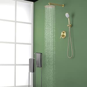 Single-Handle 5-Spray 10 in. Round High Pressure Shower Faucet in Brushed Gold (Valve Included)