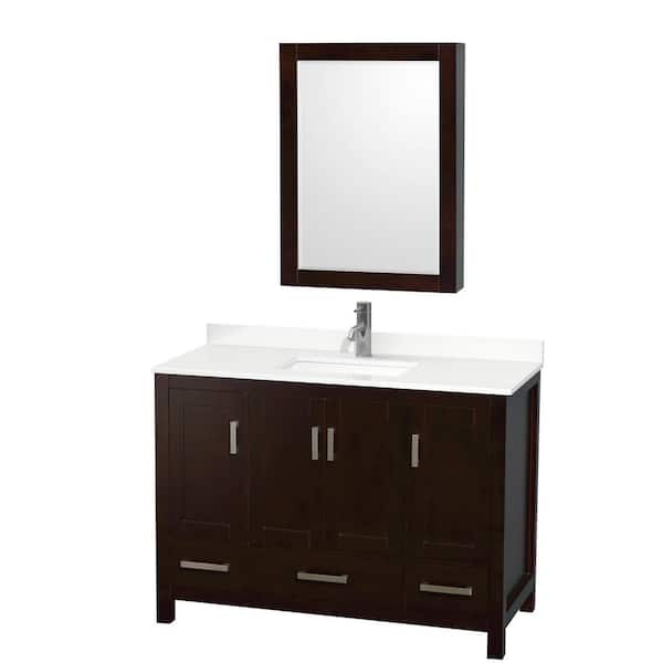 Wyndham Collection Sheffield 48 in. W x 22 in. D x 35 in. H Single Bath Vanity in Espresso with White Quartz Top and Mirror