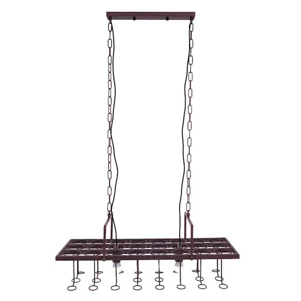 40-Watt 2 Light Brown Retro 24 Wine Bottle Restaurant Bar Pendant Light with Adjustable Height, No Bulbs Included