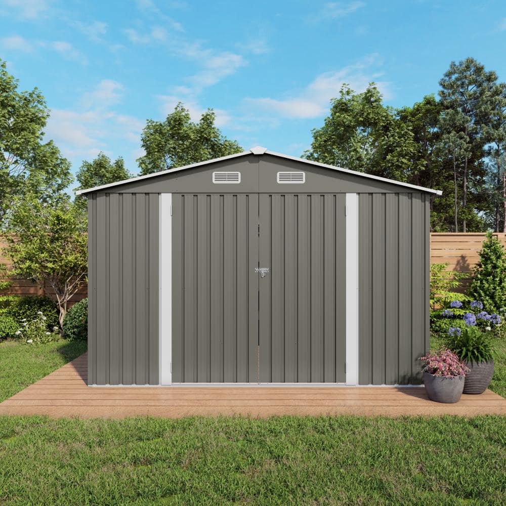 10 ft. W x 8 ft. D Gray Outdoor Storage Metal Shed with Lockable Door and Air Vents (80 sq. ft.) price history on PriceWatchPro