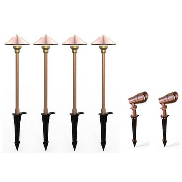 300 Lumen Low Voltage Brass LED Waterproof Outdoor Landscape Path Light and Spot Light Kit (6-Pack)