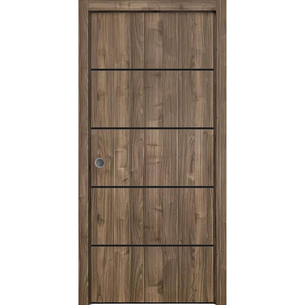 Assemble Required 28 in. x 80 in. 1-Panel Walnut Finished Solid Wood with Honeycomb Sliding Door with Hardware price history on PriceWatchPro
