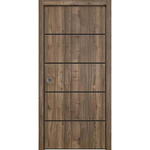 Sartodoors 32 in. x 84 in. 1 Panel Walnut Finished Solid Wood with Honeycomb Sliding Door with Hardware