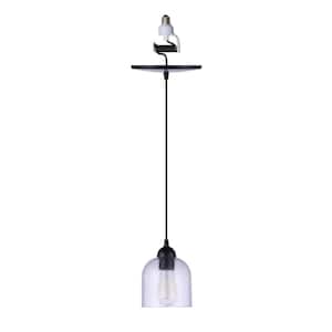 Instant Pendant 1-Light Matte Black Recessed Light Conversion Kit with Clear Hammered Glass Shade