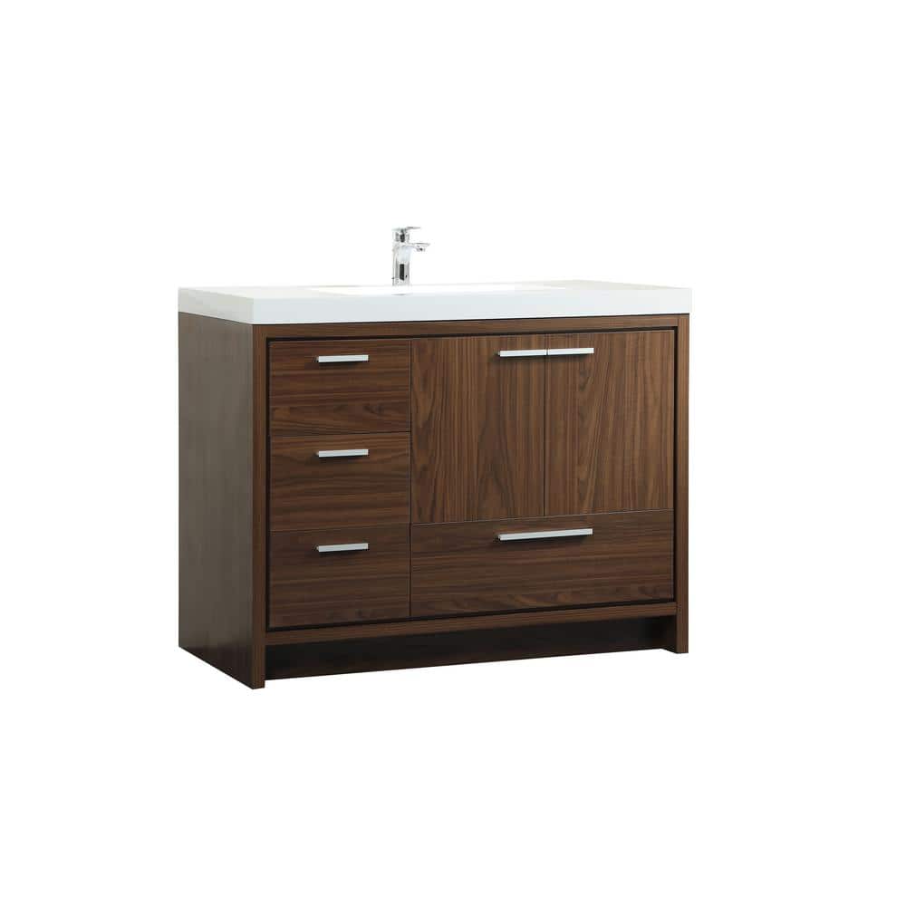Walnut and White MDF Single Basin Vanity with Resin Sink