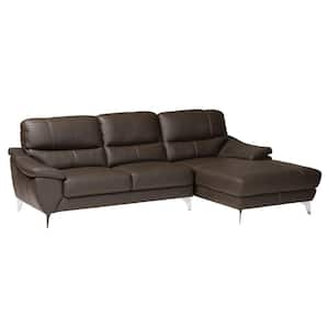 Townsend 102 in. W 2-Piece Leather Right Facing Sectional Sofa in Brown