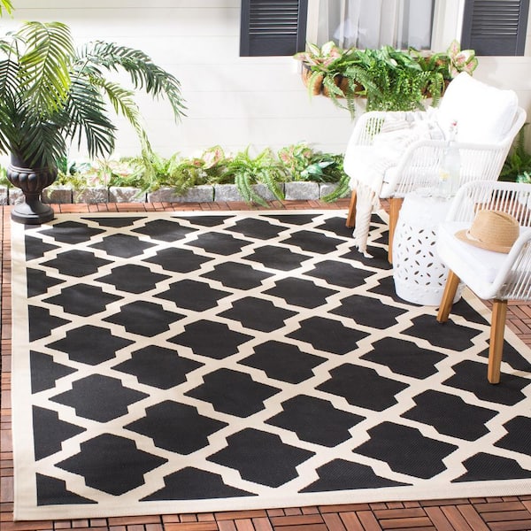 Courtyard Black/Beige 9 ft. x 12 ft. Geometric Indoor/Outdoor Patio  Area Rug