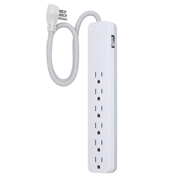 GE 6-Outlet Surge Protector with 2 ft. Braided Extension Cord, White and Gray