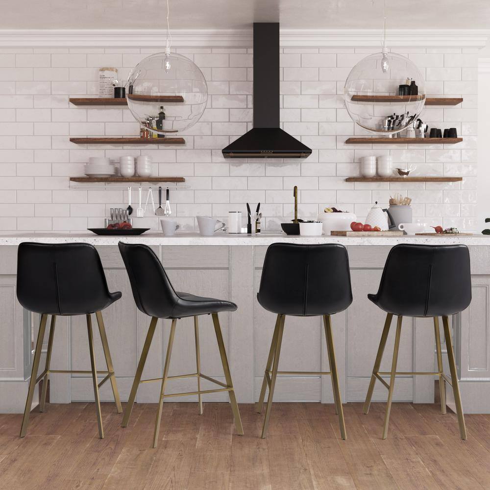 Blakeley Black Faux Leather & Metal 34" Modern Farmhouse Barstools - Set of 2
