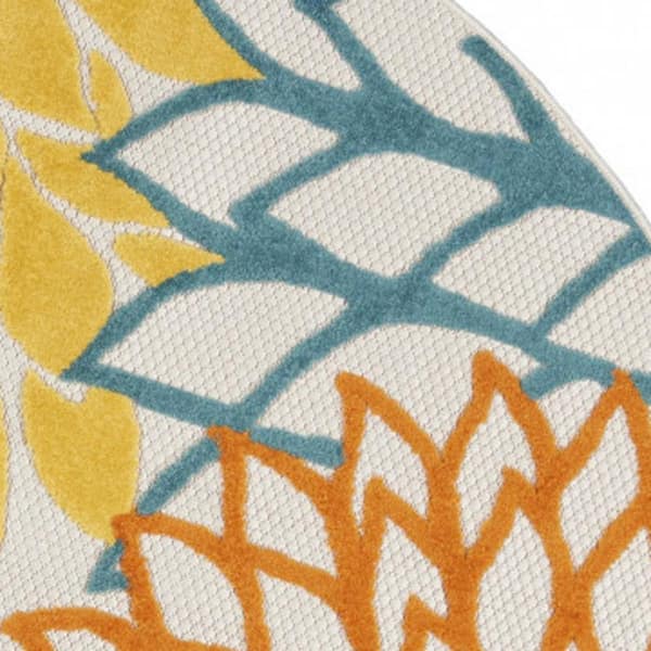 Blue, Yellow 4 ft. Round ft. Woven Polypropylene Indoor/Outdoor Area Rug