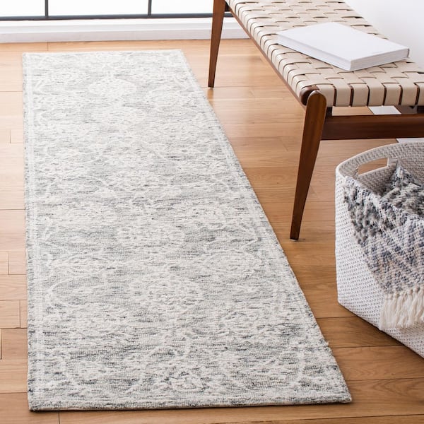 Metro Natural/Grey 2 ft. x 8 ft. Border Floral Runner Rug
