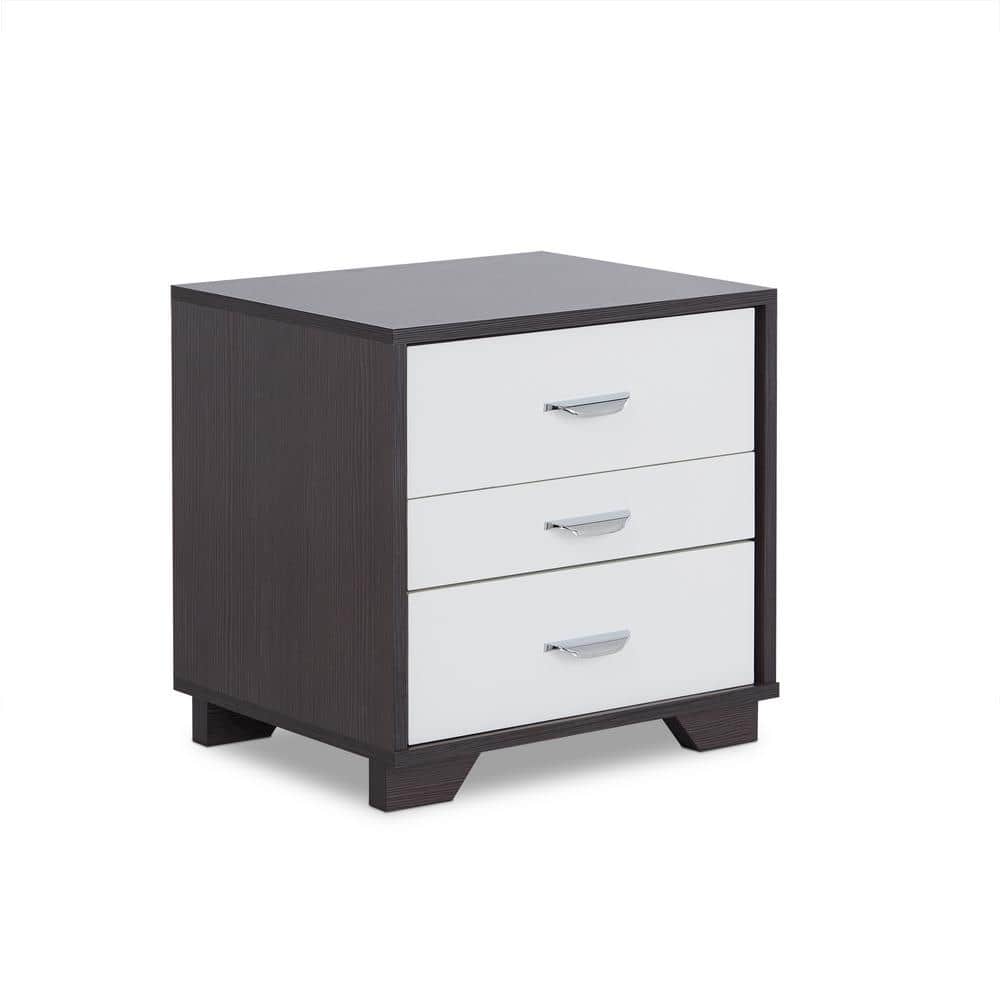 Eloy Modern Black and White 3-Drawer Nightstand