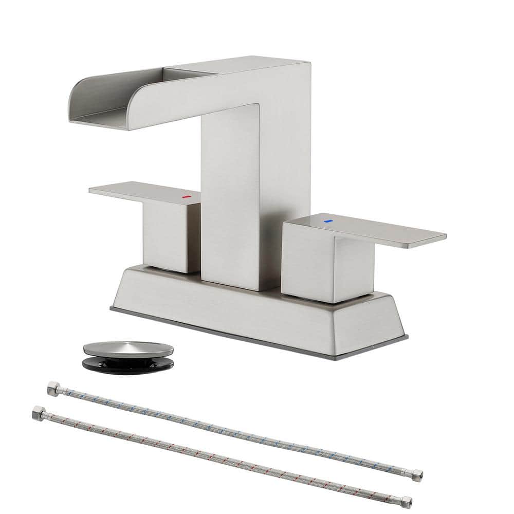 4 in. Centerset 2-Handle Bathroom Faucet with Drain Assembly in Brushed Nic