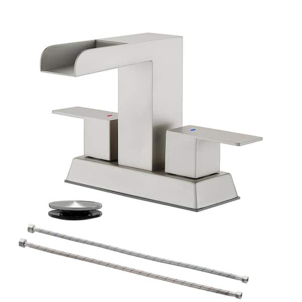 Unbranded 4 in. Centerset 2-Handle Bathroom Faucet with Drain Assembly in Brushed Nickel